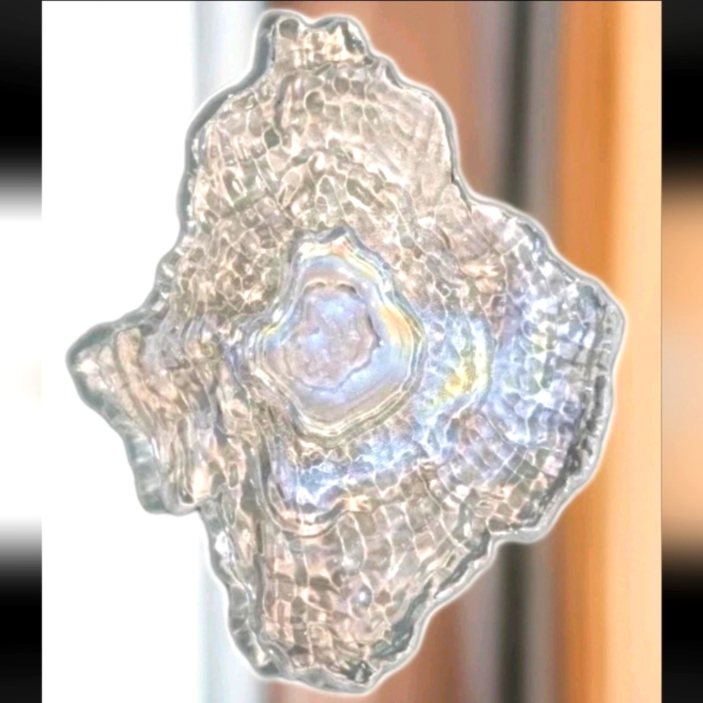 Iridescent Pearlescent Art Clear Glass Single Oyster Shell Dish